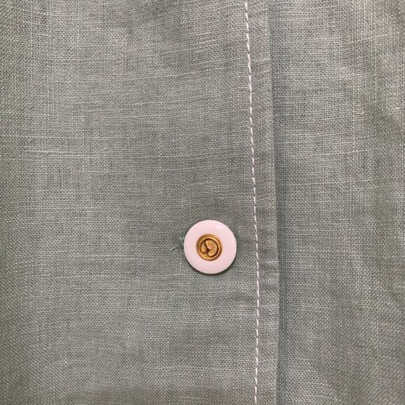 St. John Sport Size L Button Down Shirt 100% Linen Mint Green Relaxed Coastal - Picture 6 of 9